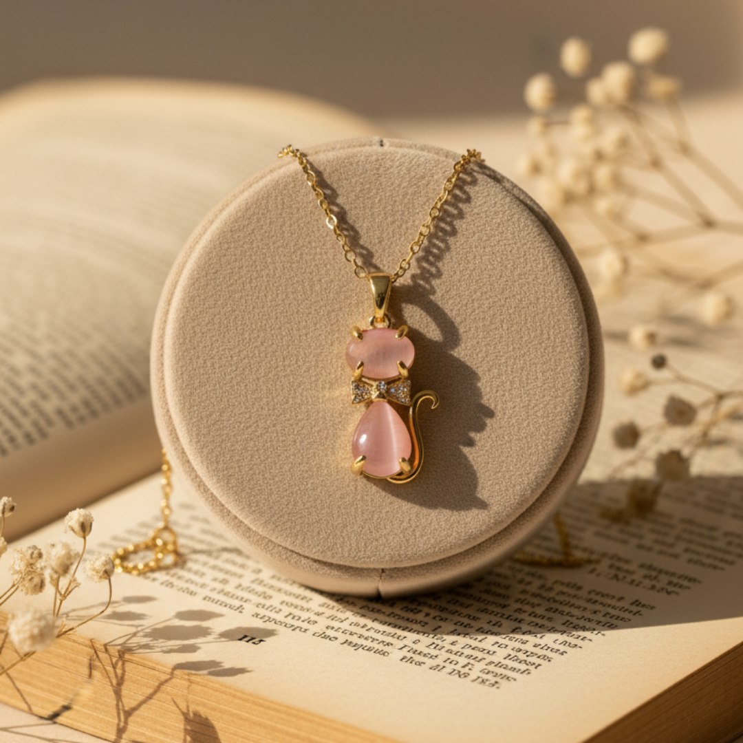 Pink Pussy Cat Pendant Necklace