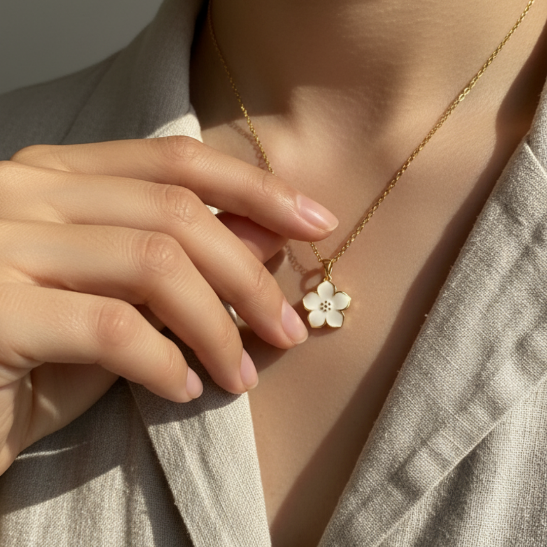 Solid Flower Charm Necklace