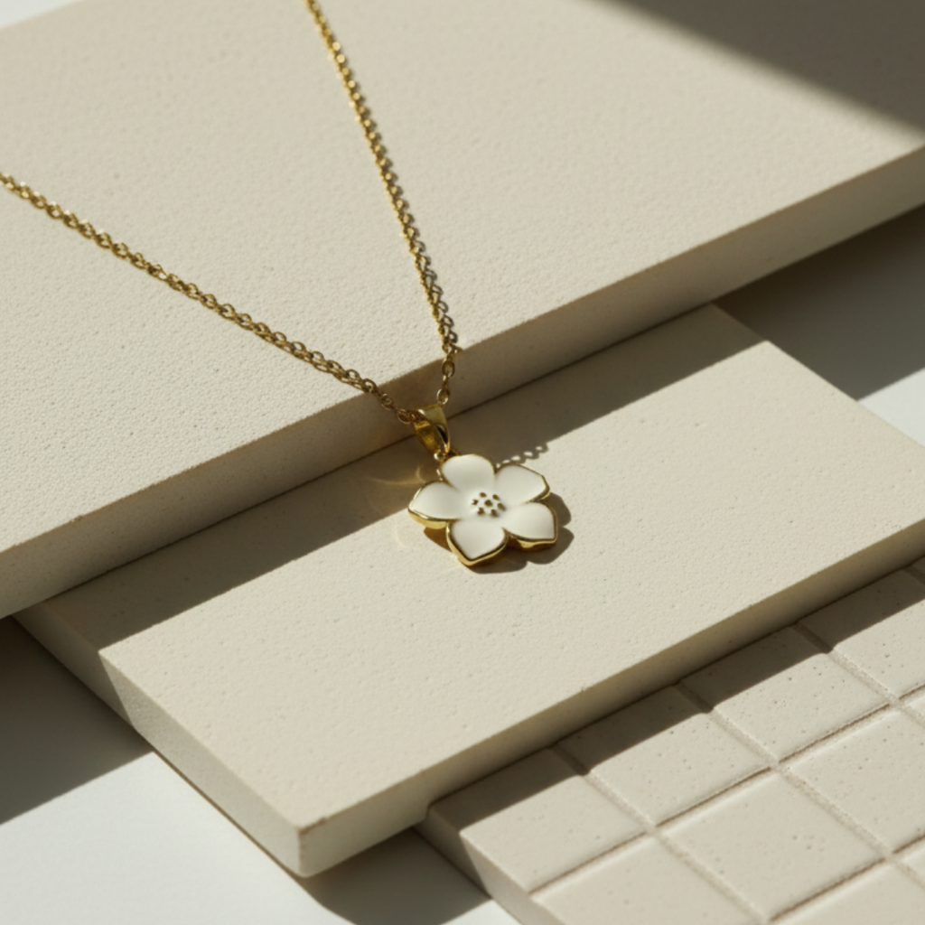 Solid Flower Charm Necklace