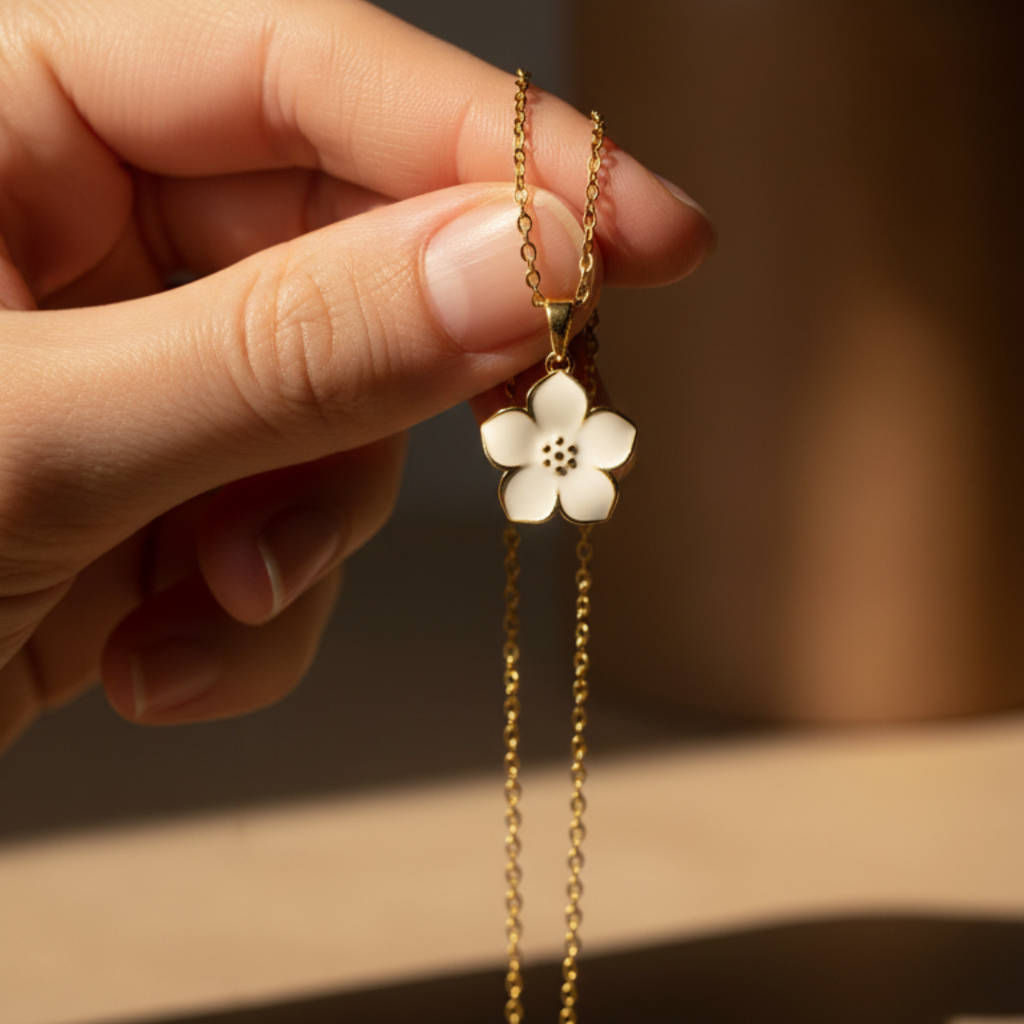 Solid Flower Charm Necklace