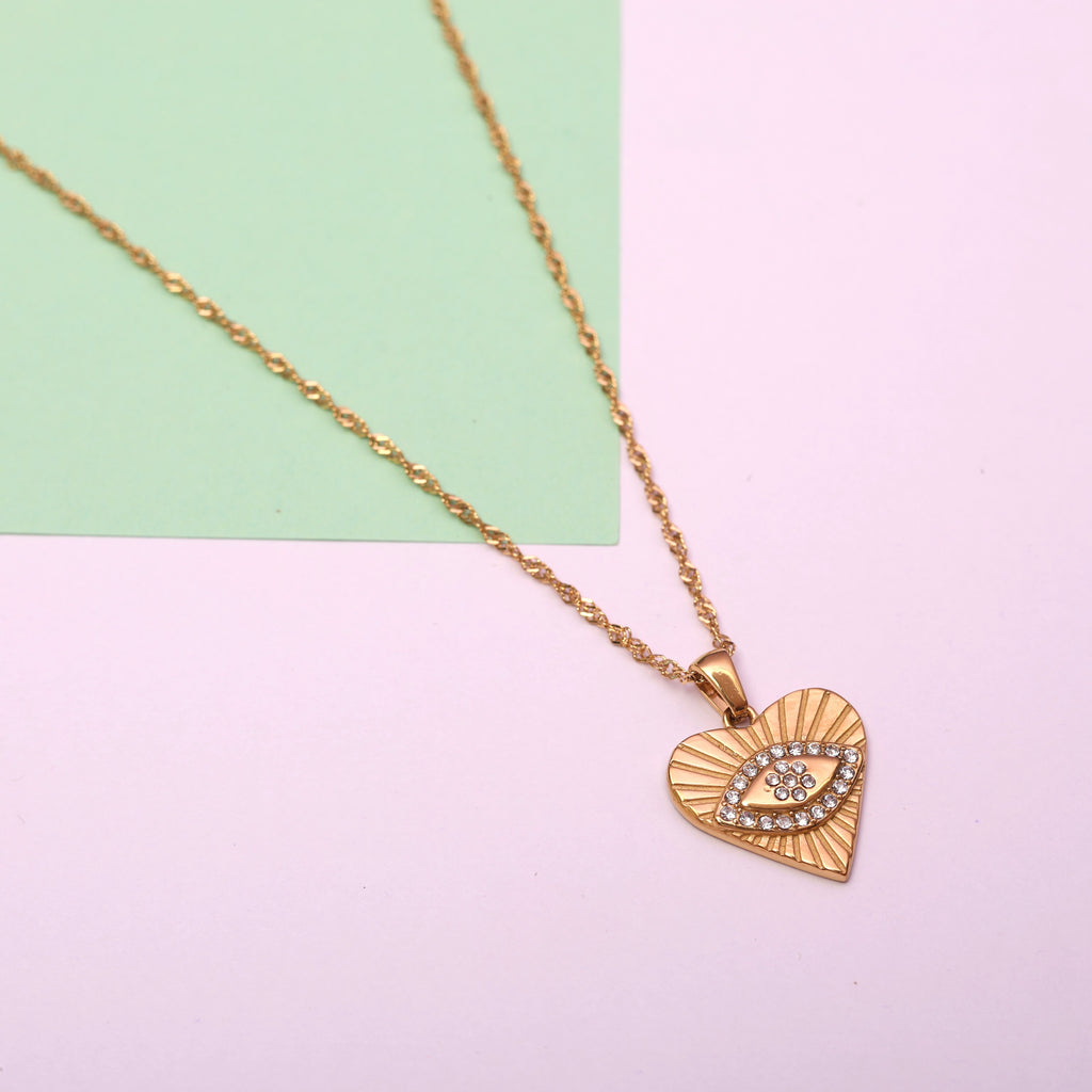 18k Gold Plated Evil Eye Heart Necklace
