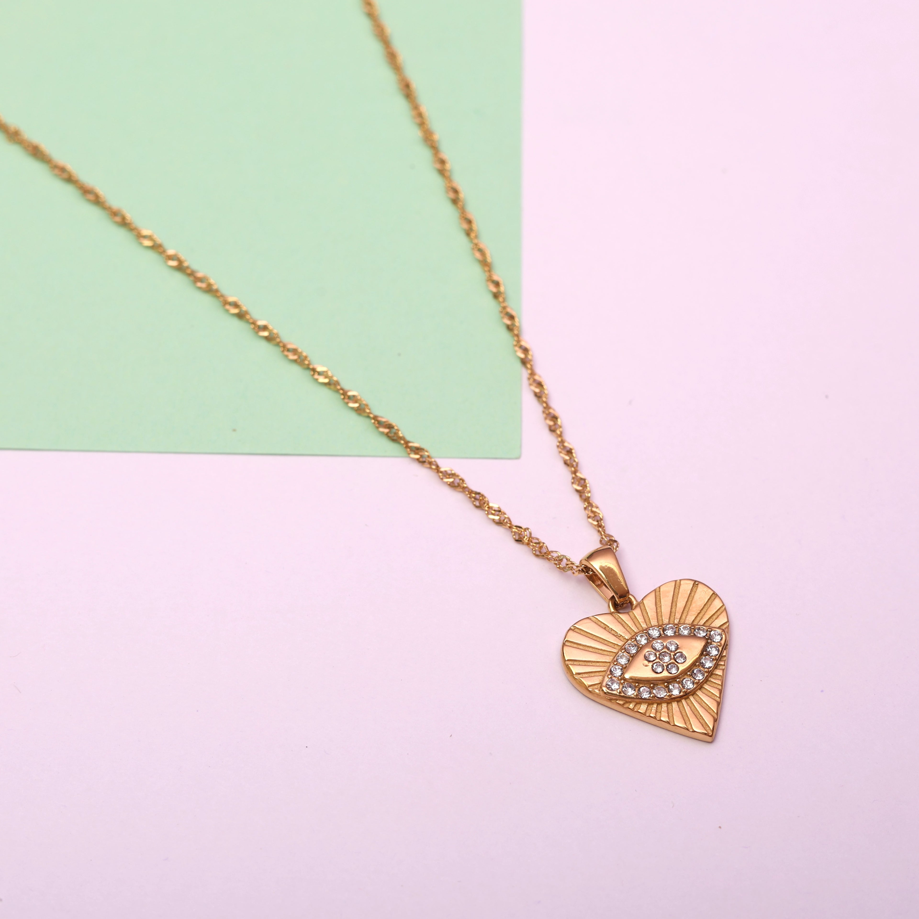 18k Gold Plated Evil Eye Heart Necklace