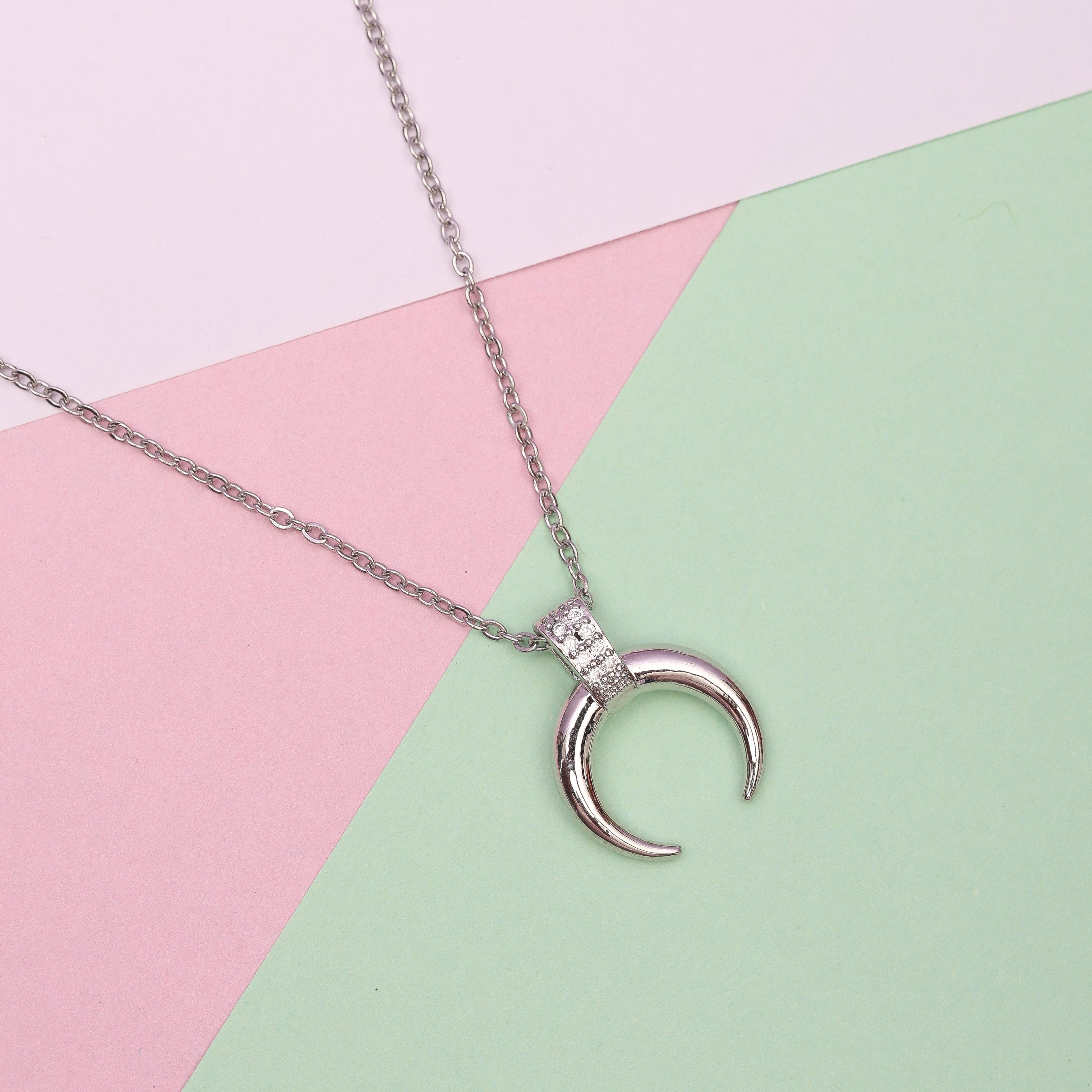 Silver Crescent Moon Pendant Necklace
