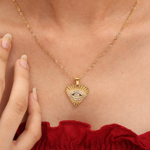 18k Gold Plated Evil Eye Heart Necklace