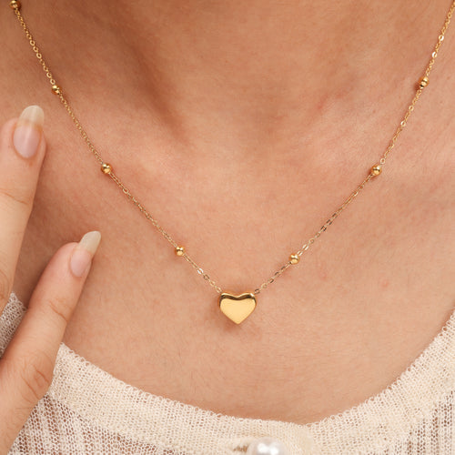 Beaded Chain With Gold Puff Heart Necklace