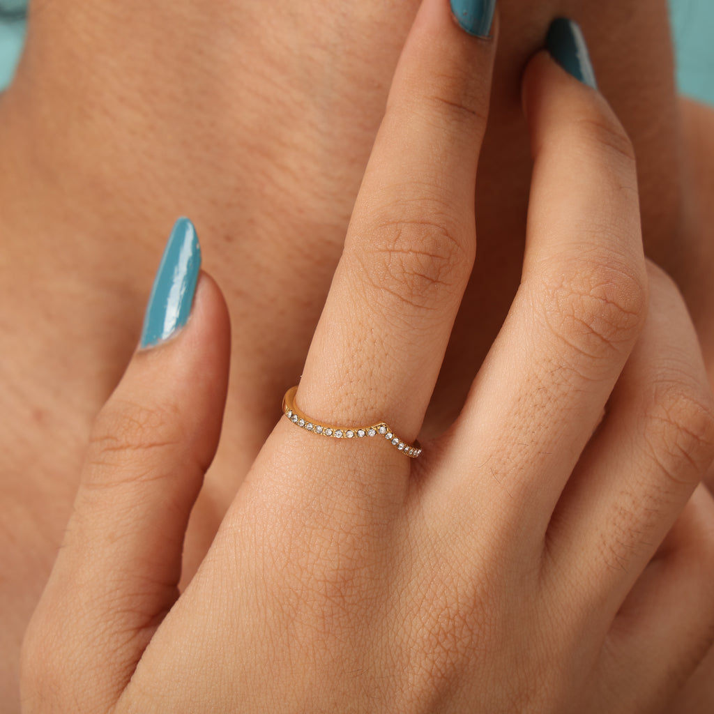 V Shape White Zircon Ring