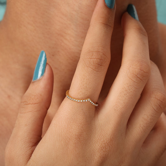 V Shape White Zircon Ring