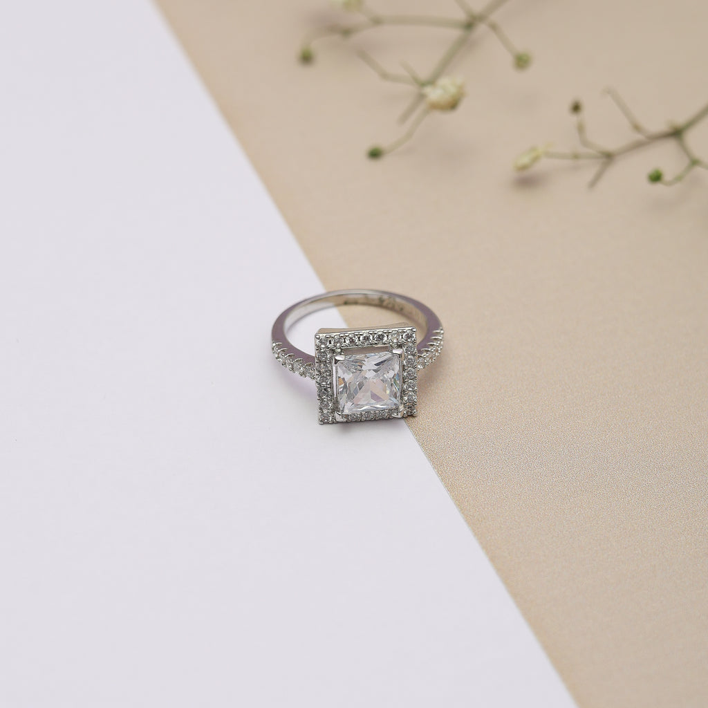 Radiant Square Halo Zircon Ring