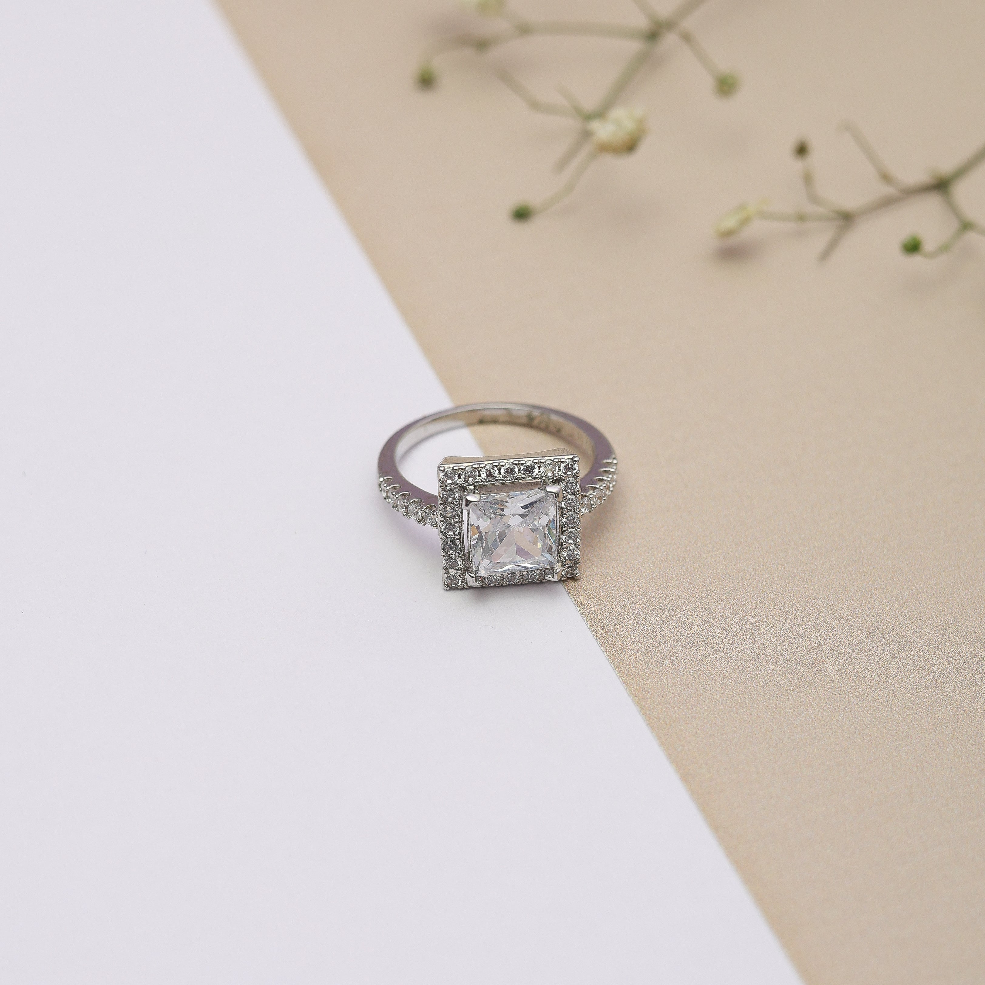 Radiant Square Halo Zircon Ring