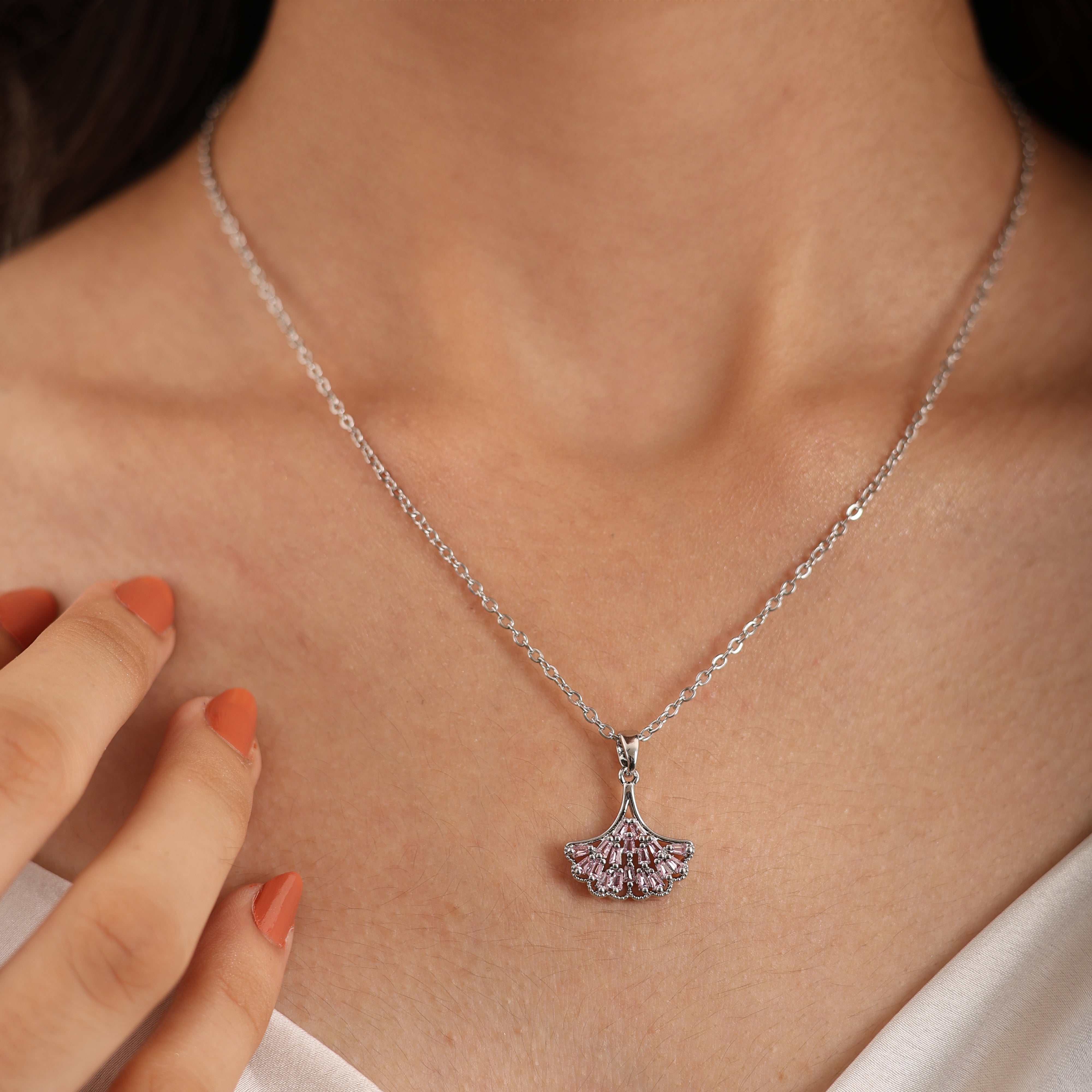 Zircon Cherry Blossom Ginkgo Pendant Necklace