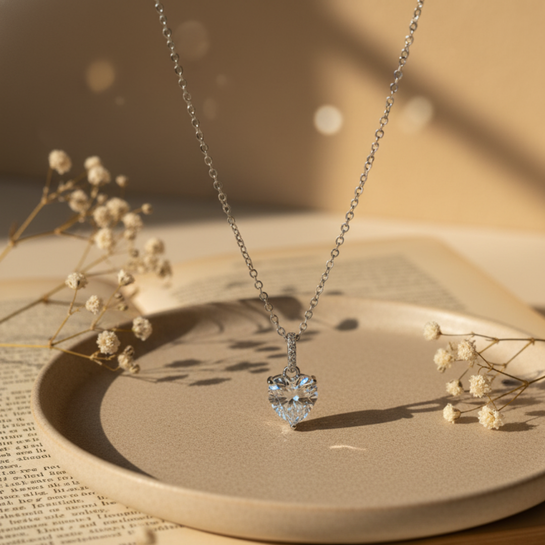 Heart-Shaped Zircon Pendant Necklace