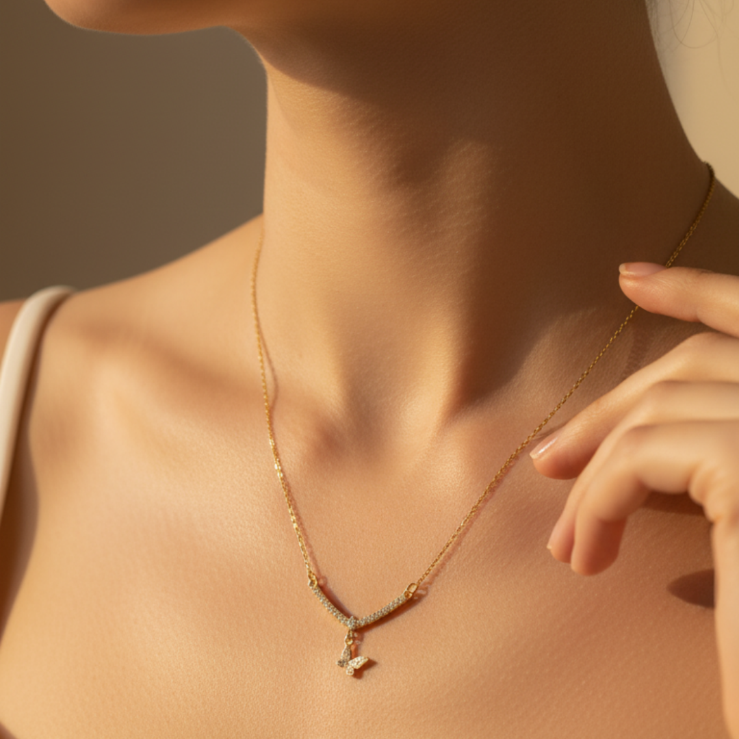 Minimalistic Butterfly Zircon Diamond Necklace