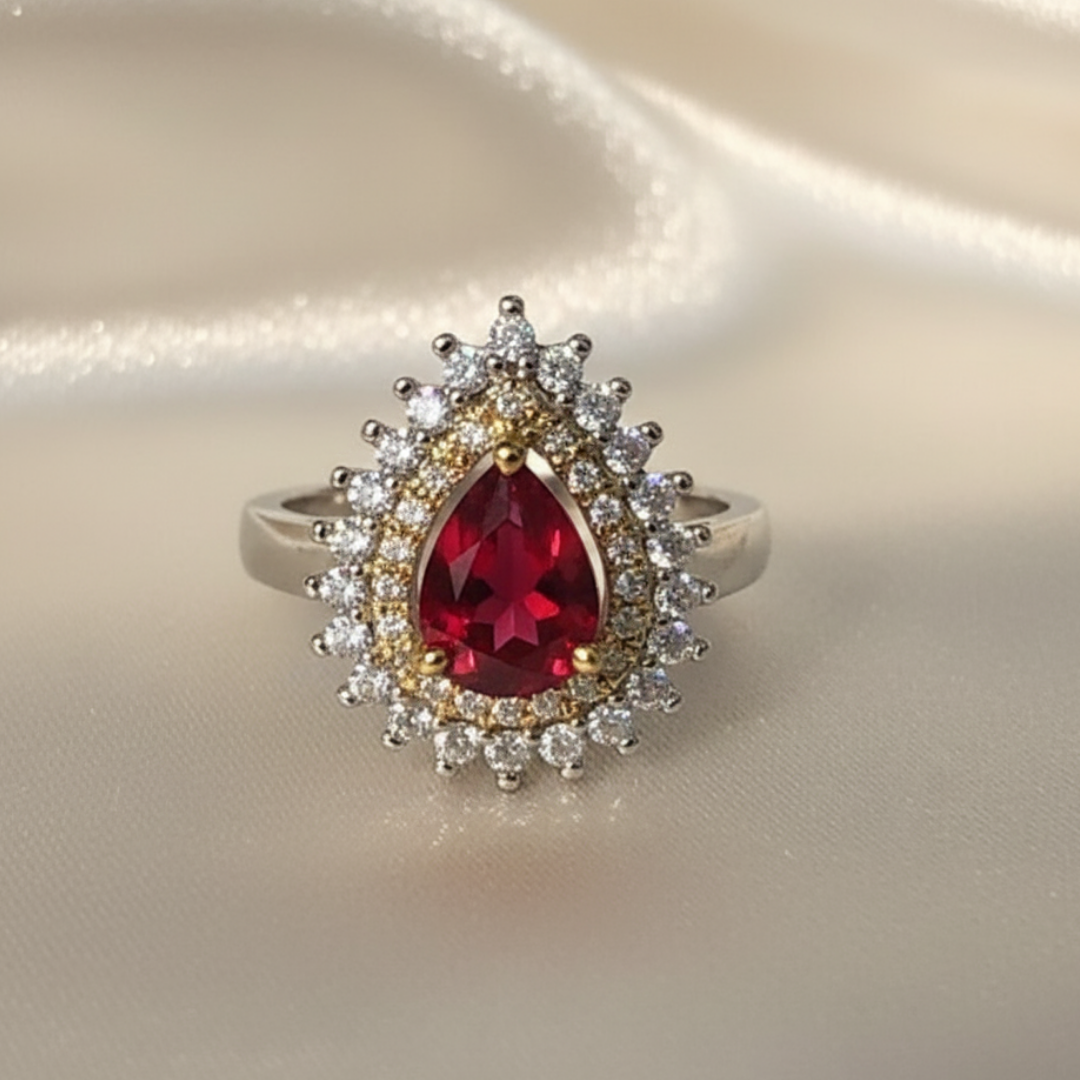 Red Zircon Halo Ring