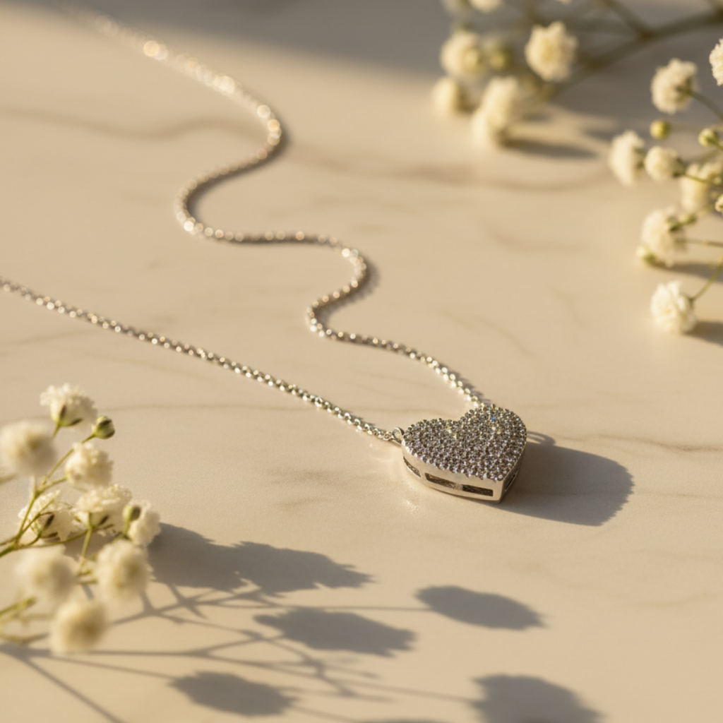 Popping Heart Zircon Diamond Necklace