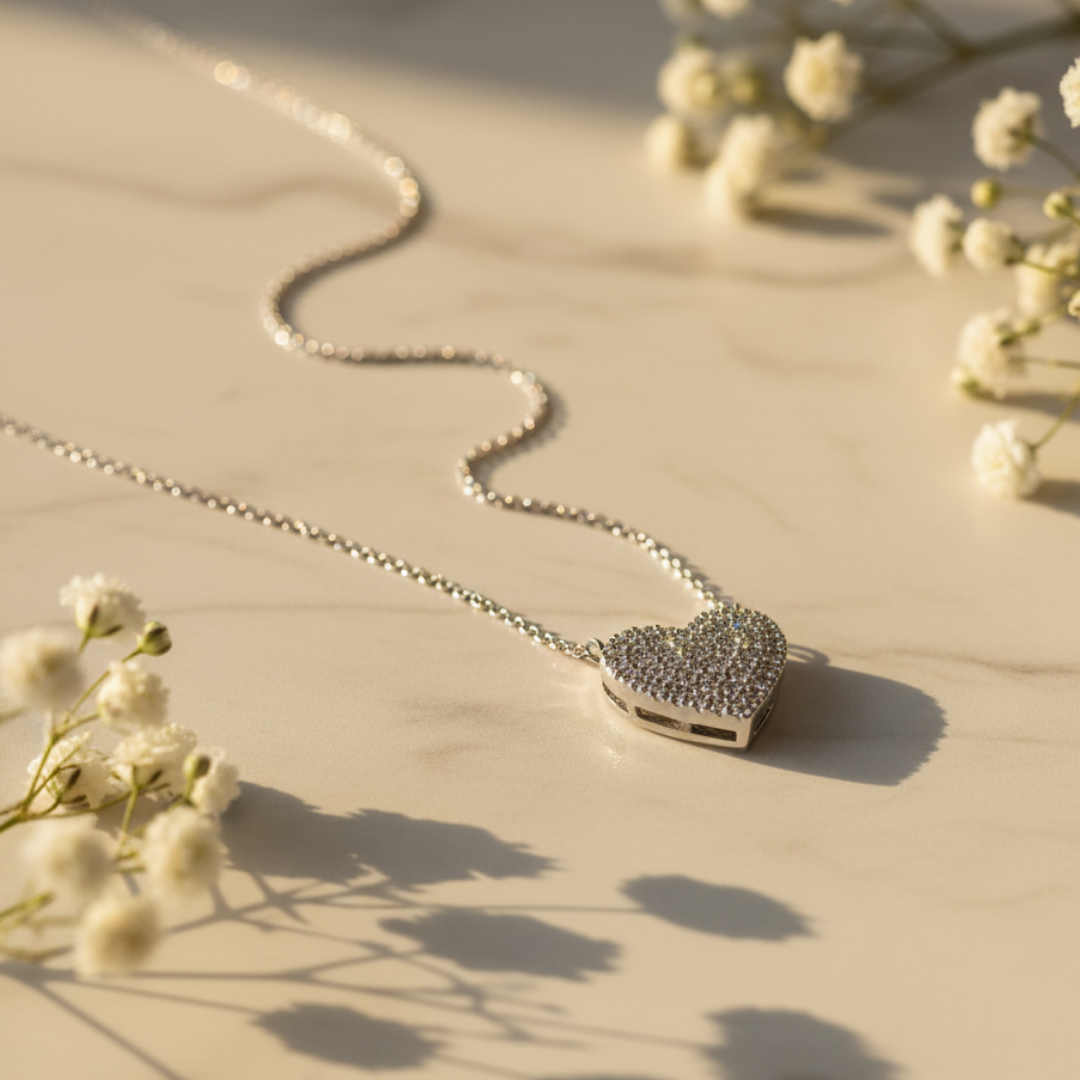 Popping Heart Zircon Diamond Necklace