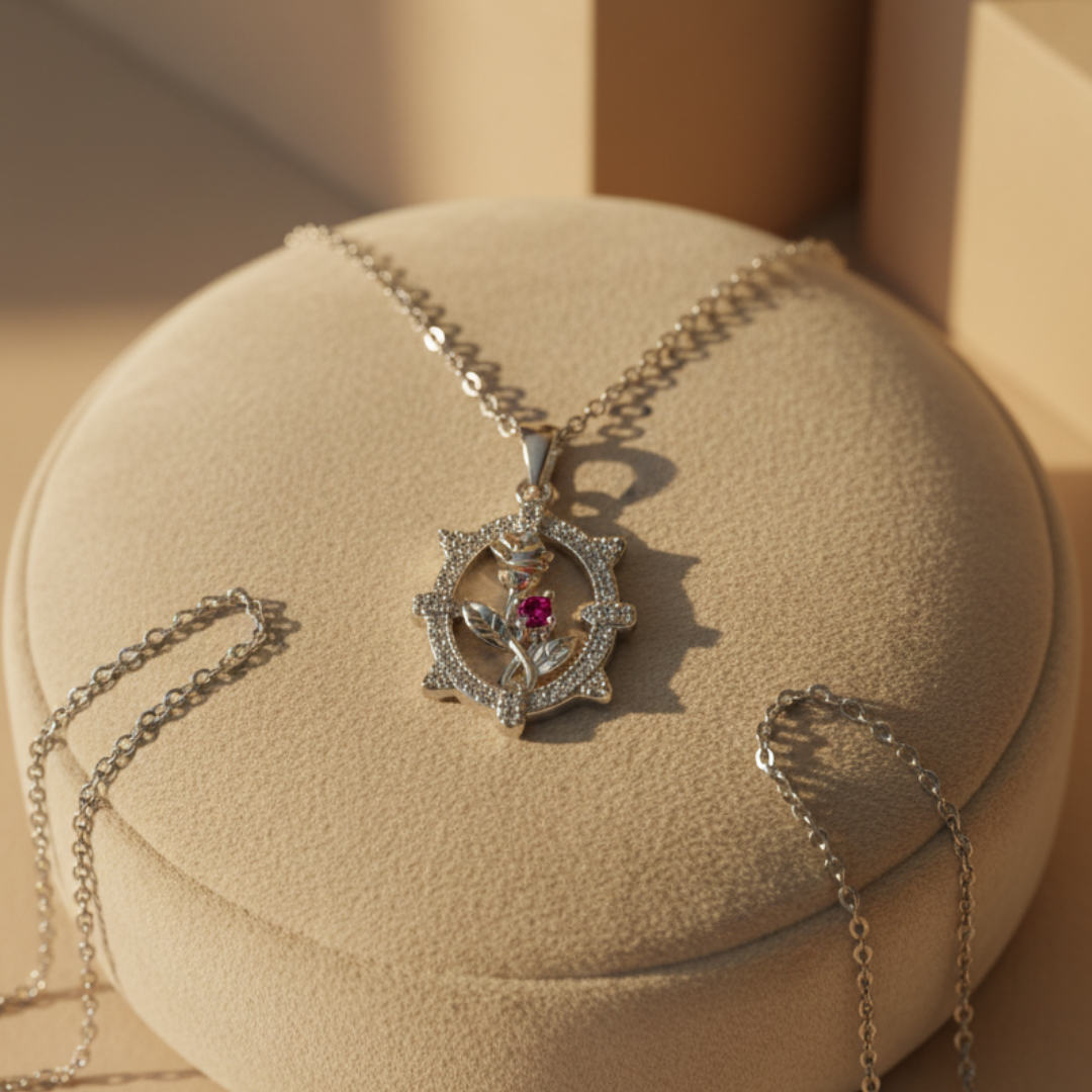 Vintage Charm Red Zircon Diamond Necklace