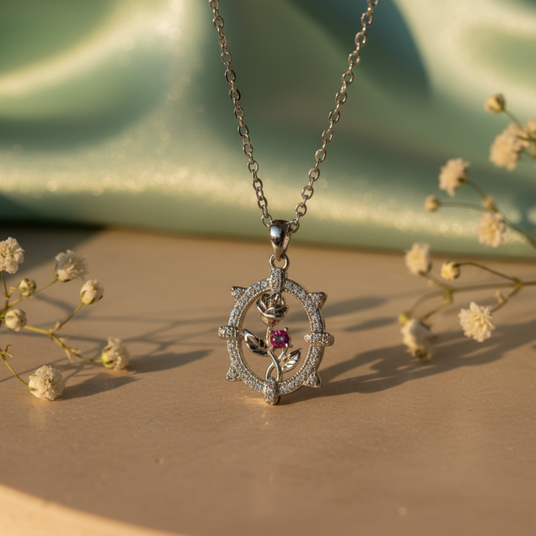 Vintage Charm Red Zircon Diamond Necklace