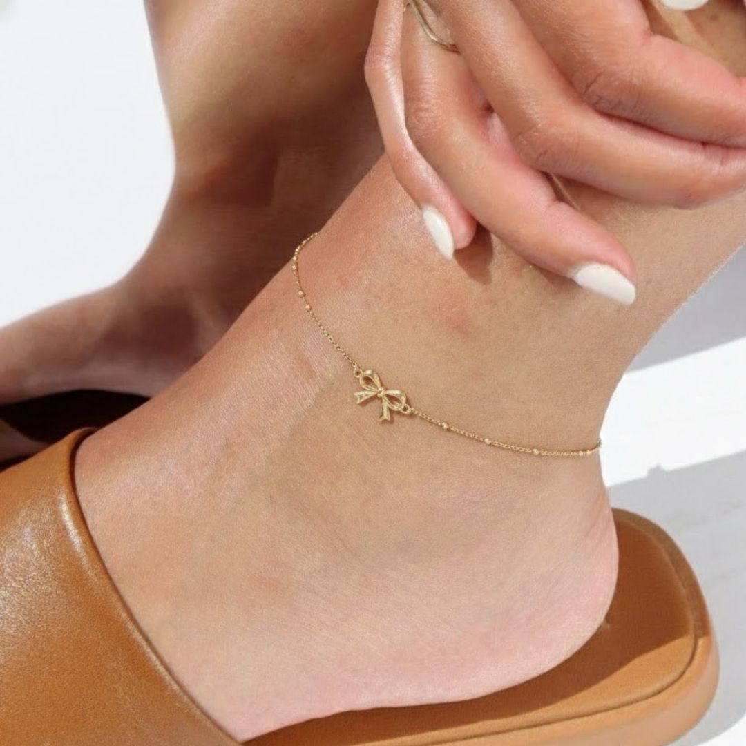 Golden Ribbon Orbit Anklet