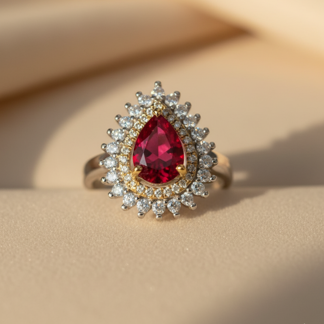 Red Zircon Halo Ring