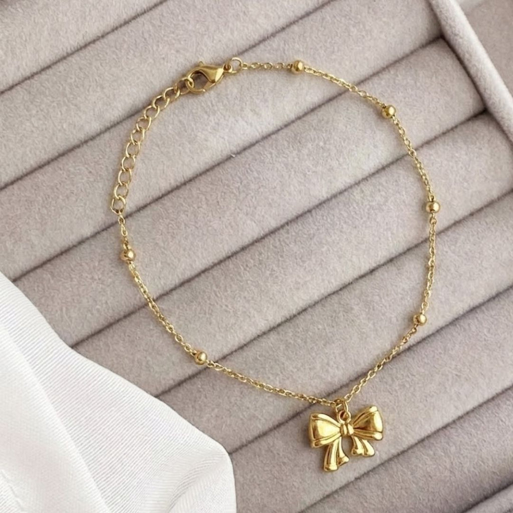 Golden Ribbon Orbit Anklet
