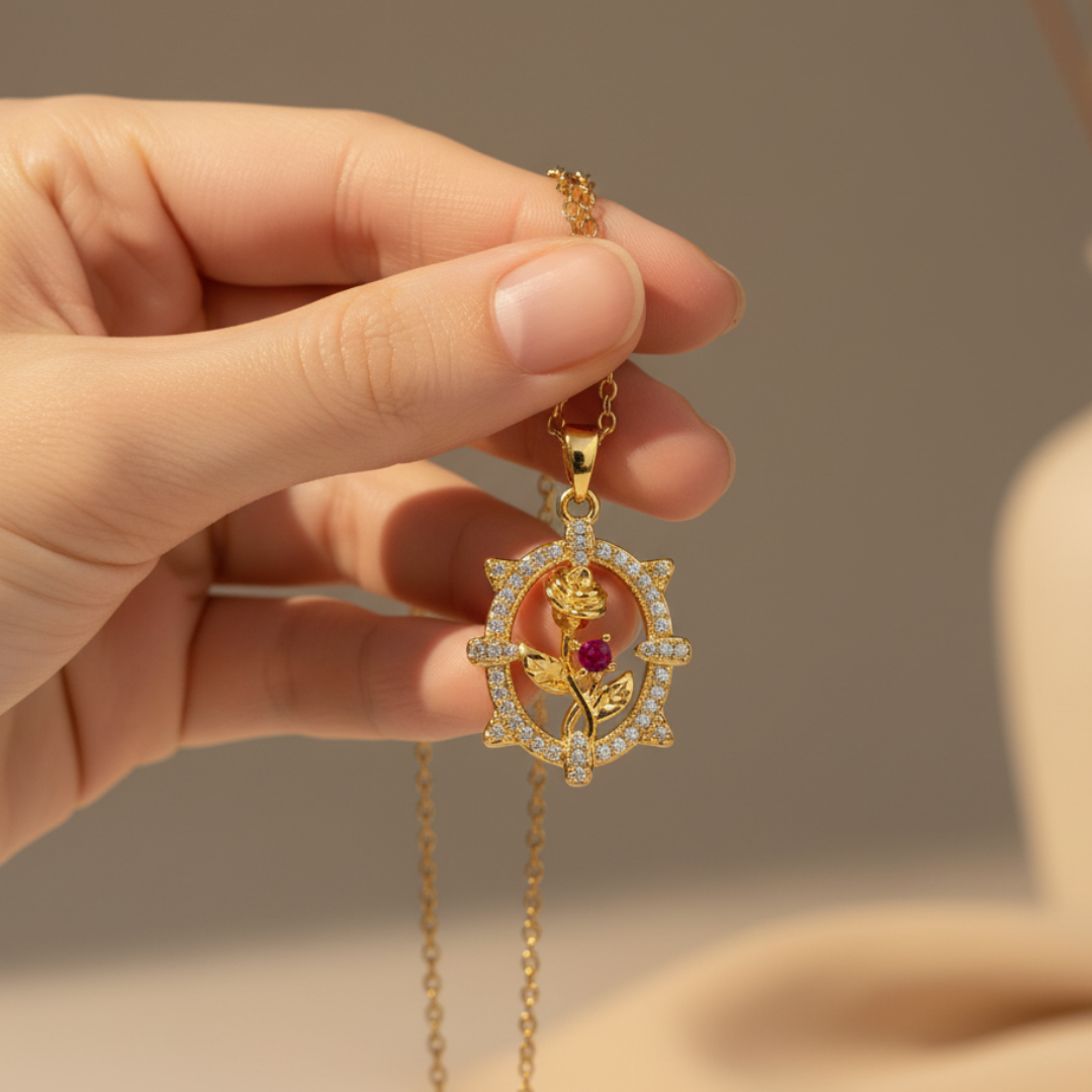 Vintage Charm Red Zircon Diamond Necklace