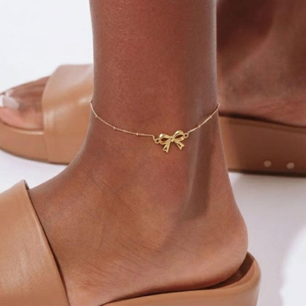 Golden Ribbon Orbit Anklet