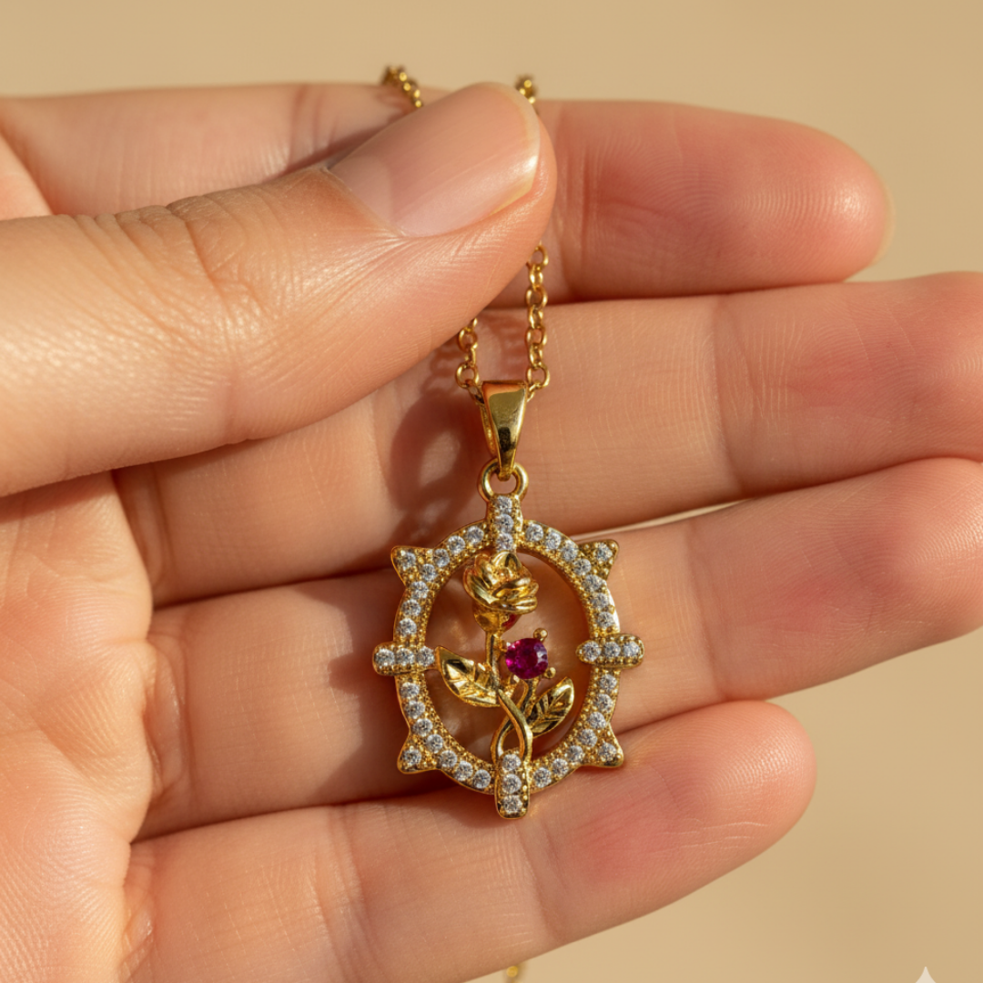 Vintage Charm Red Zircon Diamond Necklace