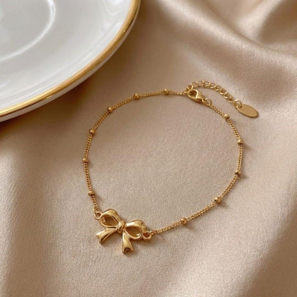 Golden Ribbon Orbit Anklet