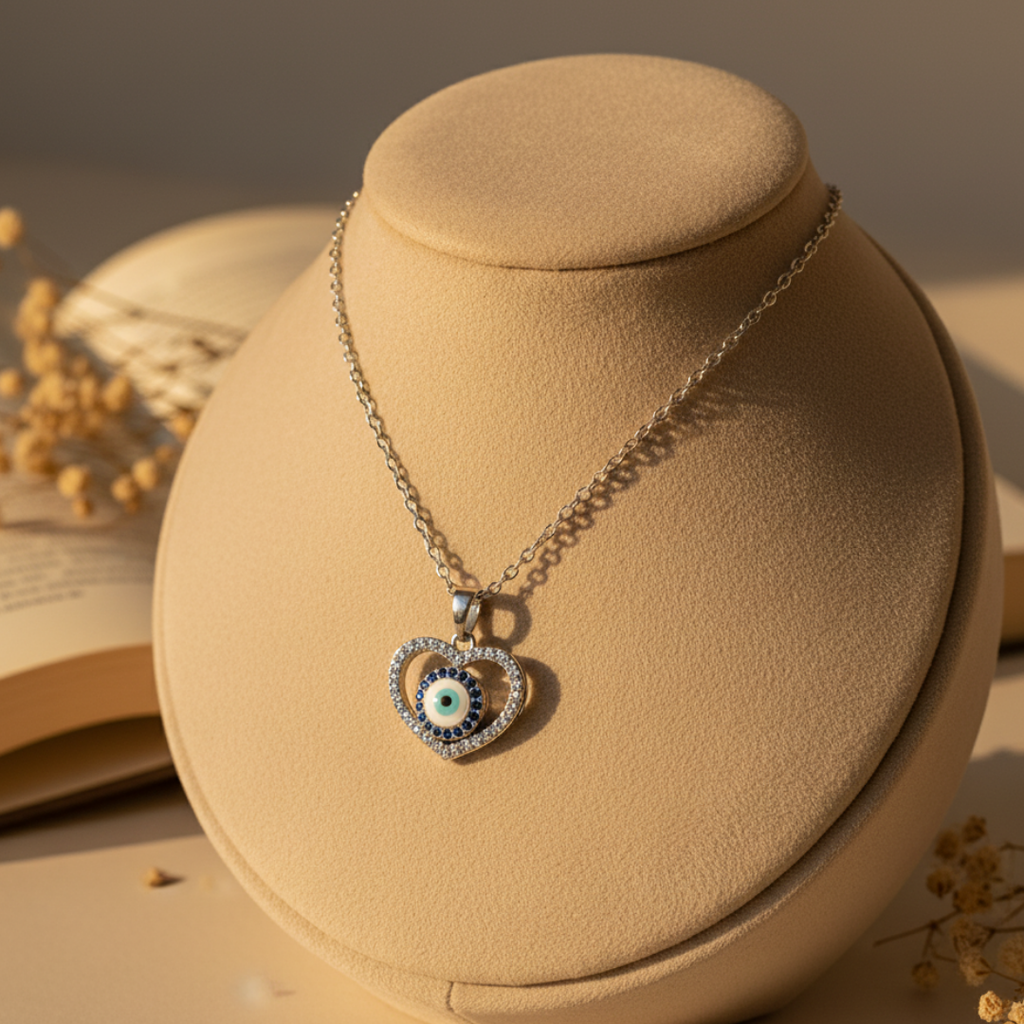 Heart-Shaped Evil Eye Zircon Diamond Necklace