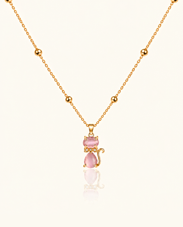 Pink Meow Necklace - 18k Gold ( Demi Fine )