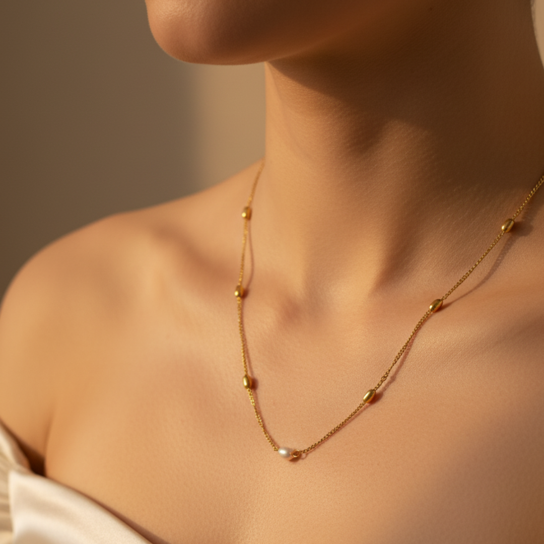 Pearl With Beaded Chain Necklace