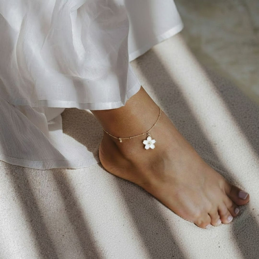 White Blossom Whisper Anklet