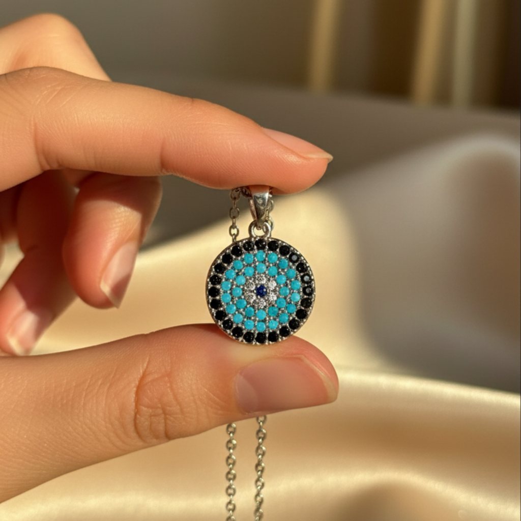 Circular Evil Eye Pendant Necklace