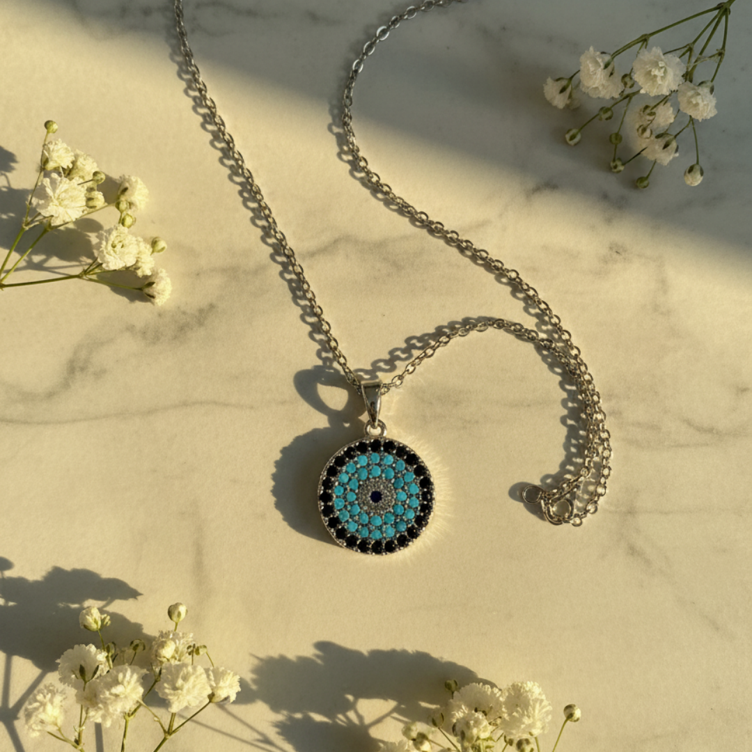 Circular Evil Eye Pendant Necklace