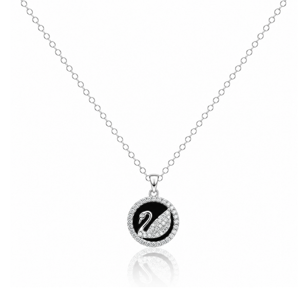 Rhodium Plated Swan Medallion Necklace