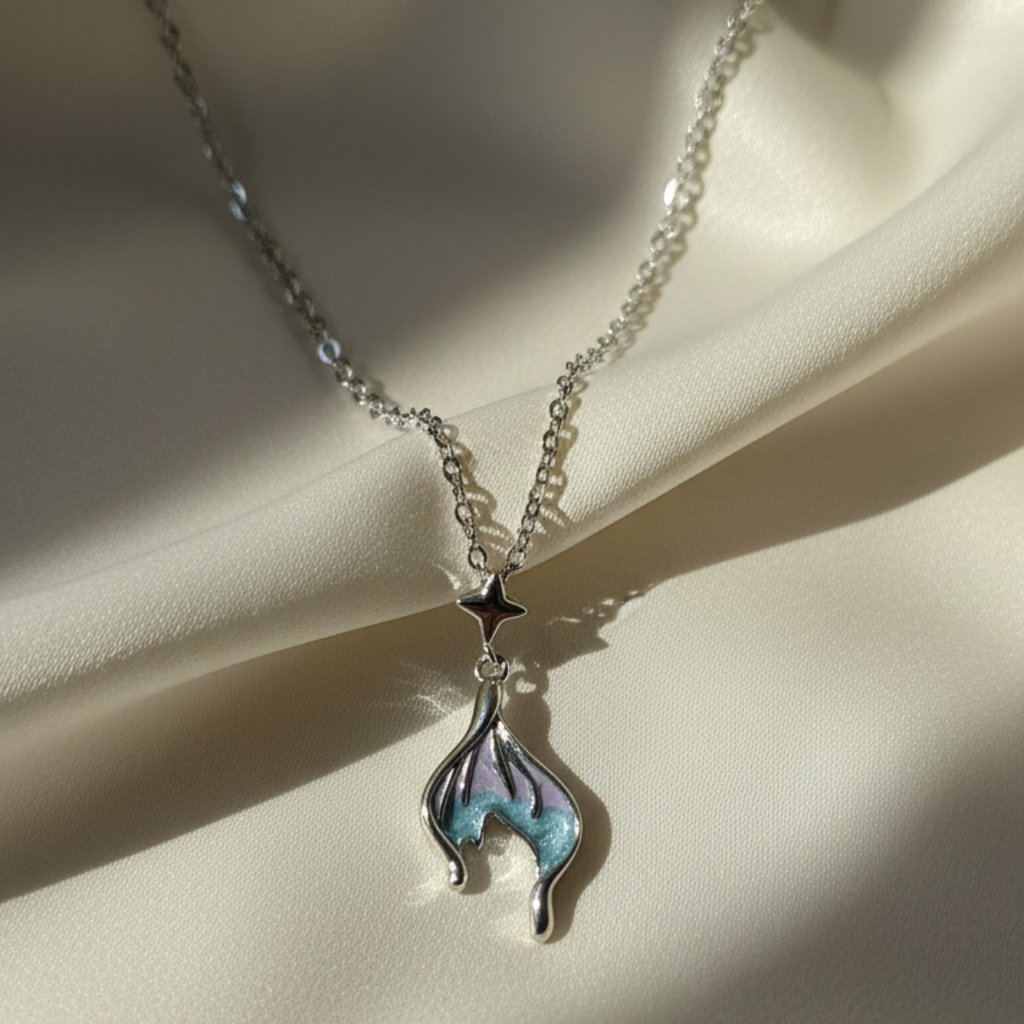 Rhodium Plated Gushing Blue Necklace