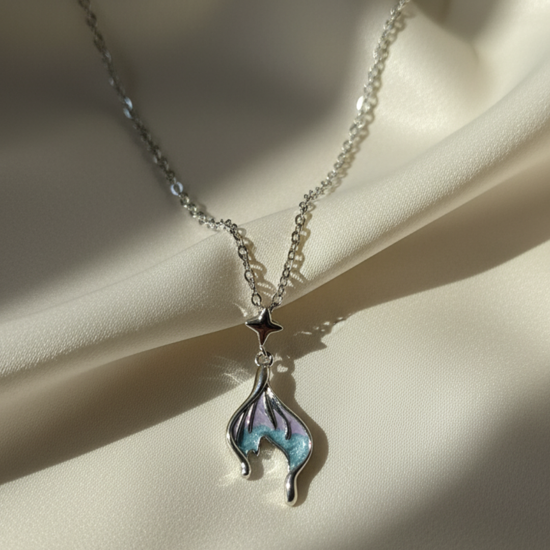 Rhodium Plated Gushing Blue Necklace