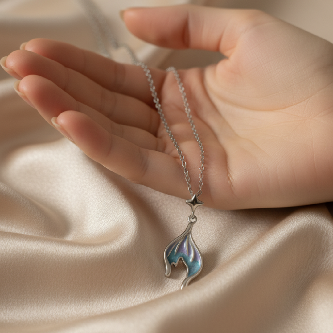 Rhodium Plated Gushing Blue Necklace