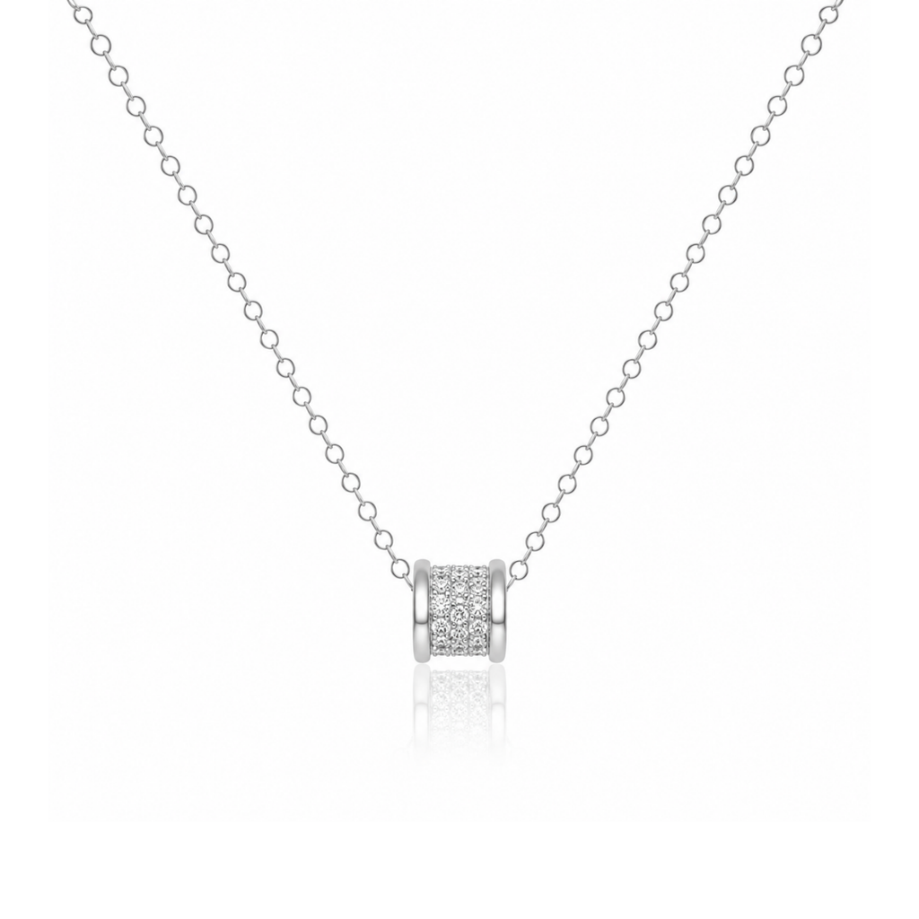 Zircon Studded Cylinder Pendant Necklace