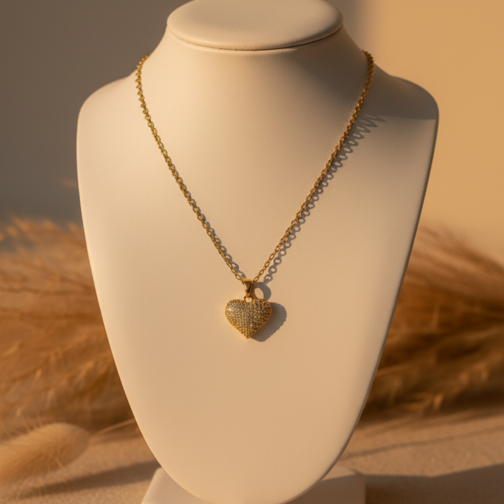 Popping Heart Zircon Diamond Necklace