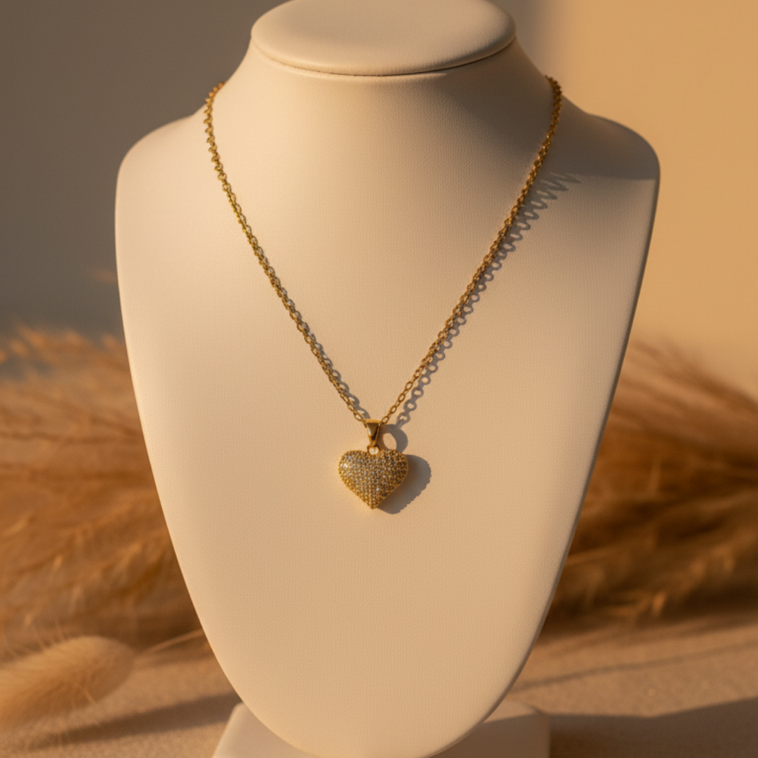 Popping Heart Zircon Diamond Necklace