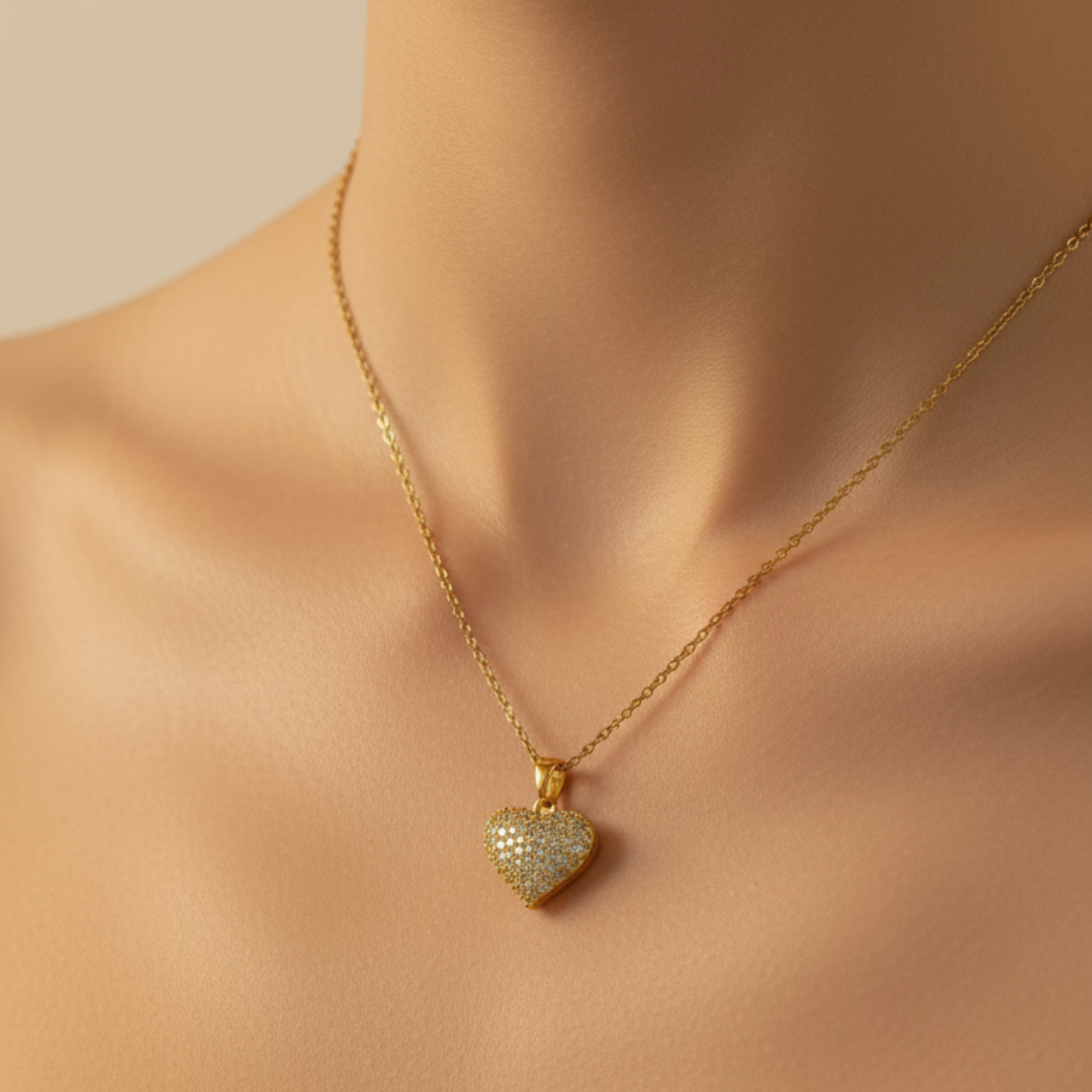 Popping Heart Zircon Diamond Necklace