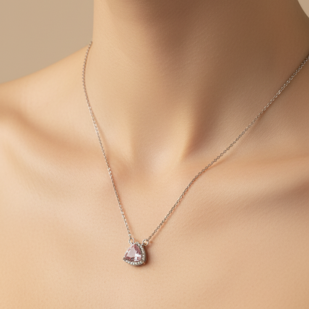 Triangular  Zircon Diamond Necklace