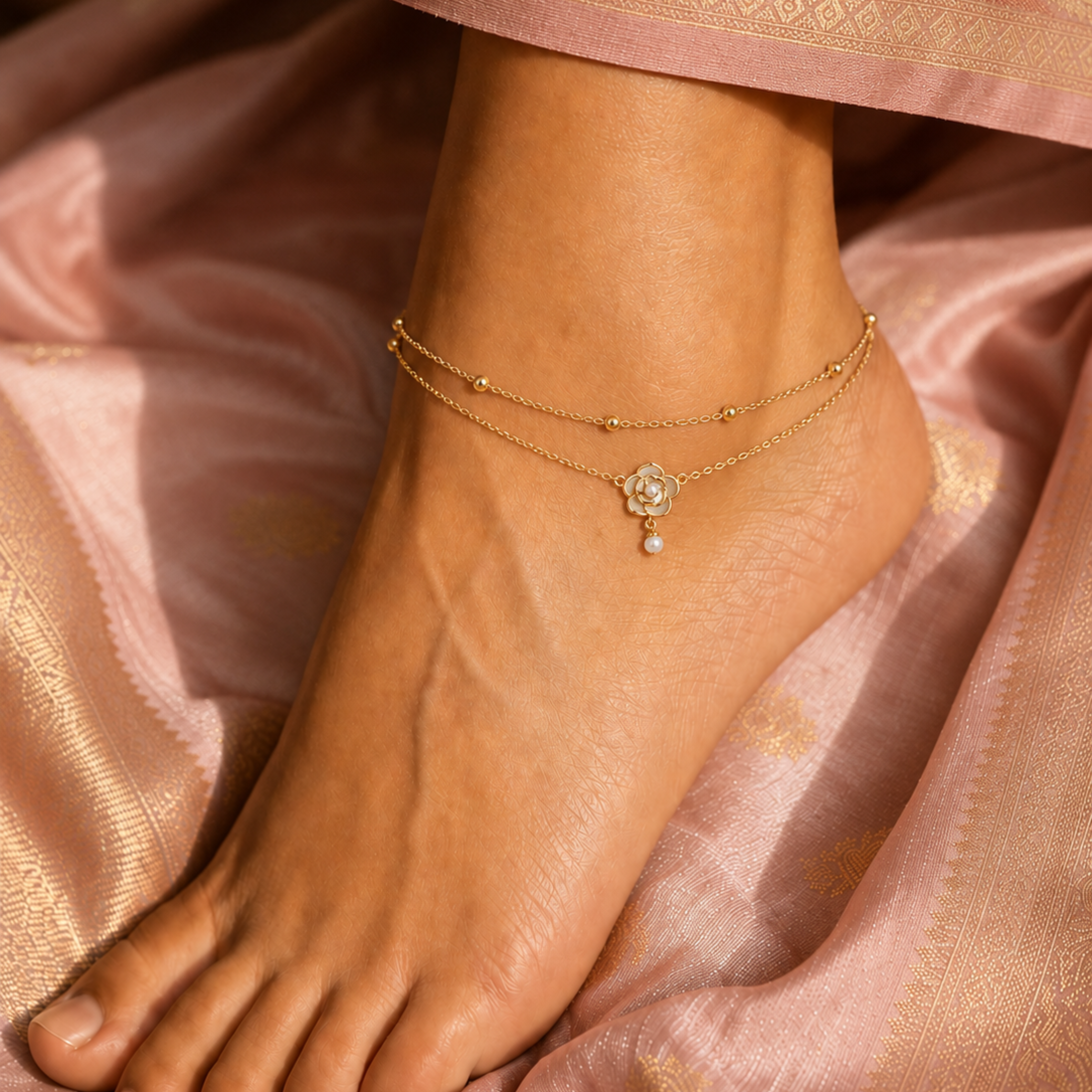 Rose Pearl Drop Anklet