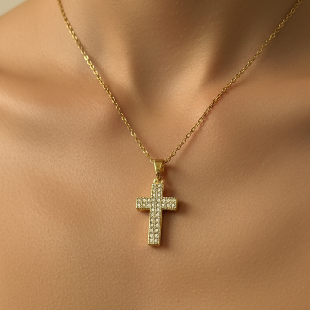 Faith Cross Zircon Diamond Studded Necklace