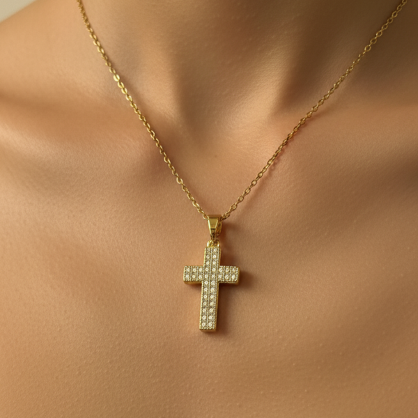 Faith Cross Zircon Diamond Studded Necklace