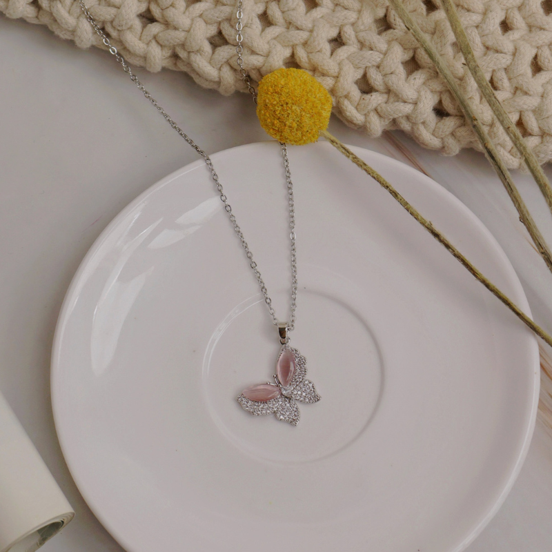 Pink Opalescent Butterfly Necklace