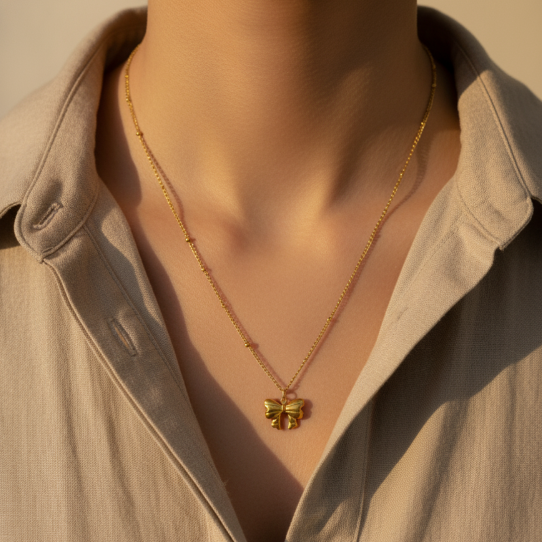 18k Gold Plated Bow Pendant Necklace