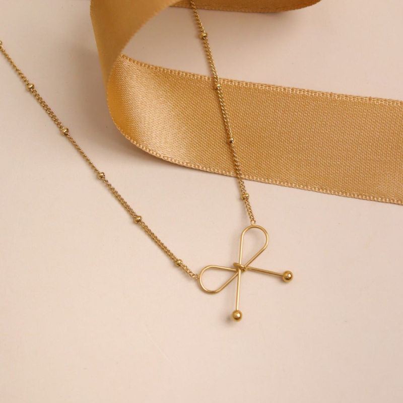 18k Gold Plated Opulent Ribbon Bow Necklace