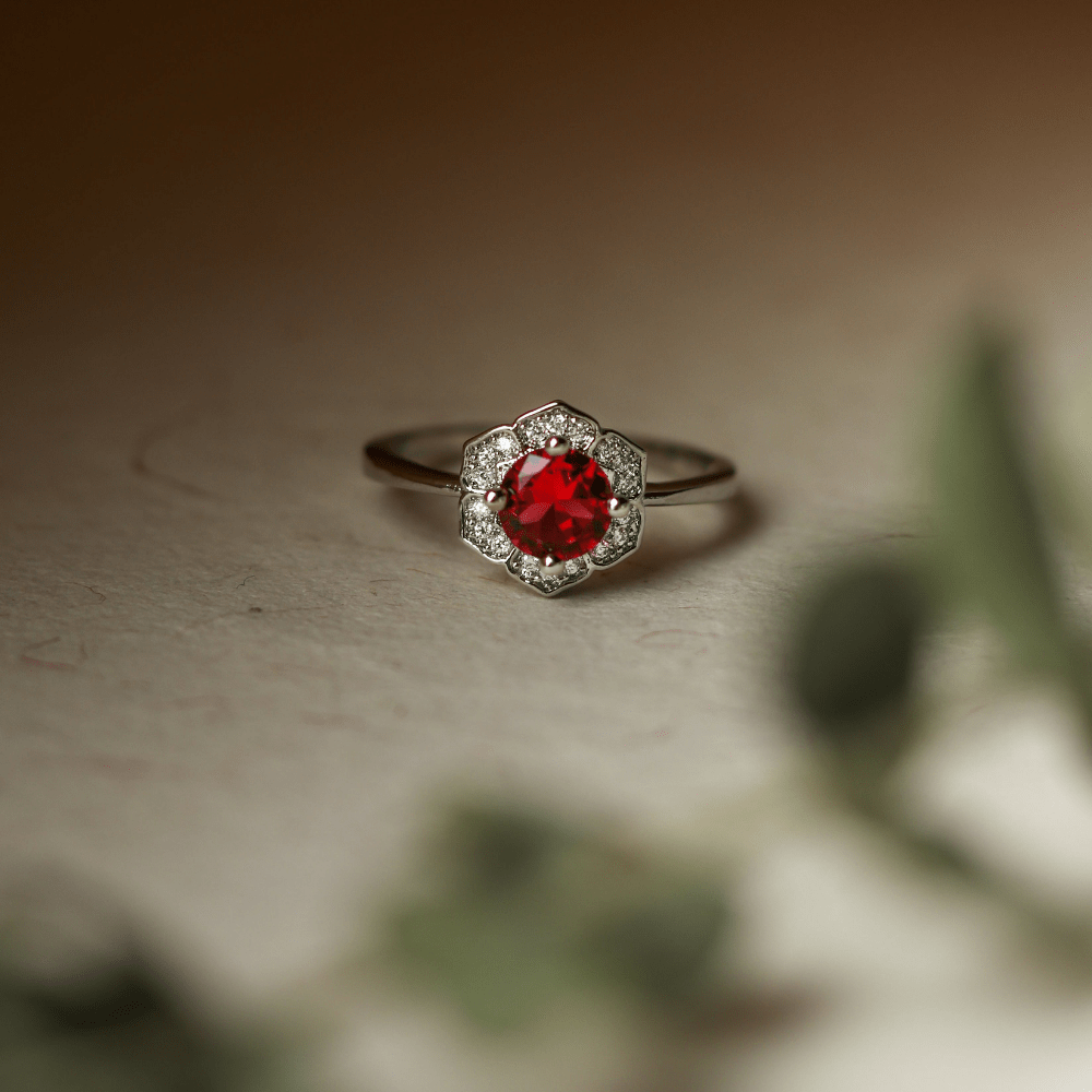 Hexagon Red Zircon Ring